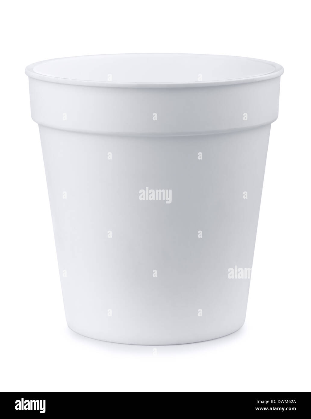 White plastic pot isolated on white Stock Photo