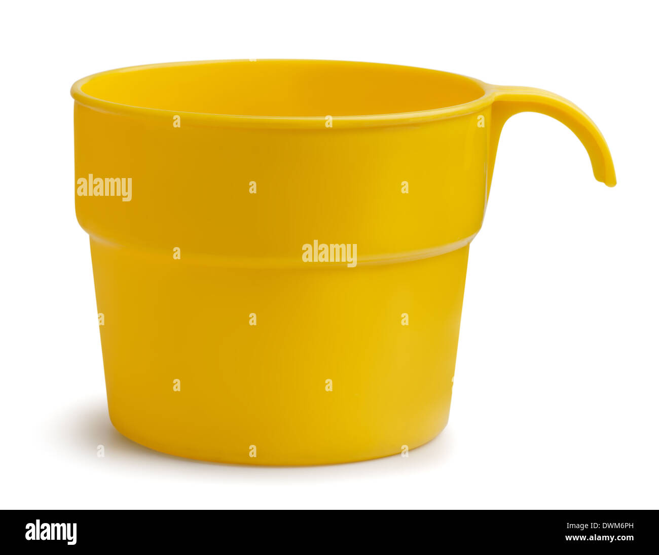 Yellow plastic cup isolated on white Stock Photo