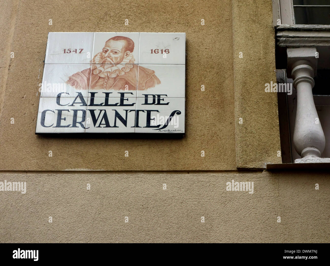 Street named after writer Miguel de Cervantes in Madrid, Spain Stock Photo