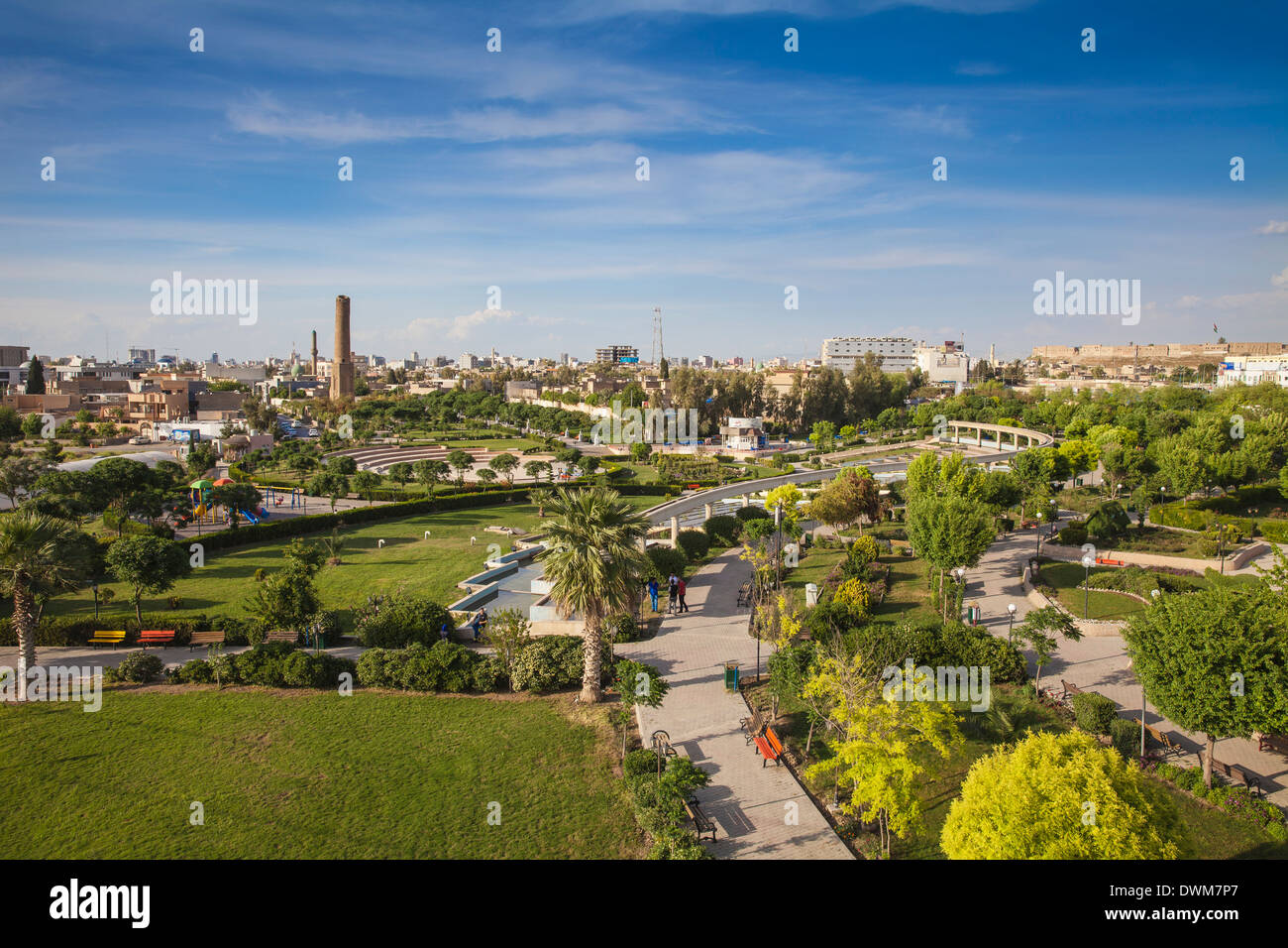Aerial view of Minare Park, Erbil, Kurdistan, Iraq, Middle East Stock Photo