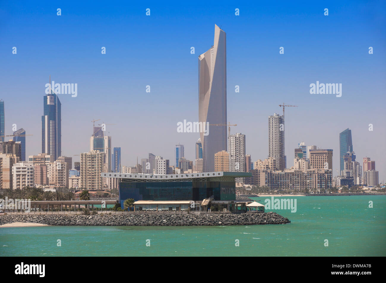 Arabian Gulf and city skyline, Salmiya, Kuwait City, Kuwait, Middle East Stock Photo
