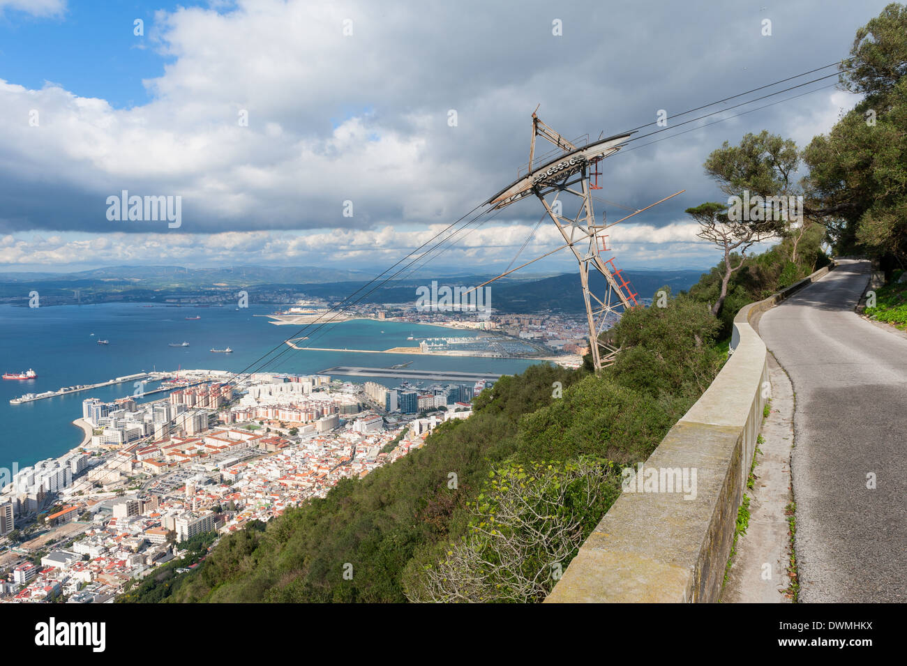 View on Gibraltar and Cable Car Line Stock Photo
