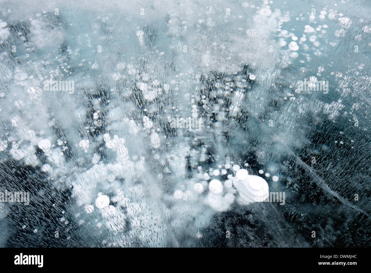 Methane clathrate gas released from bottom sediments of Lake Baikal, Irkutsk Oblast, Siberia, Russia, Eurasia Stock Photo