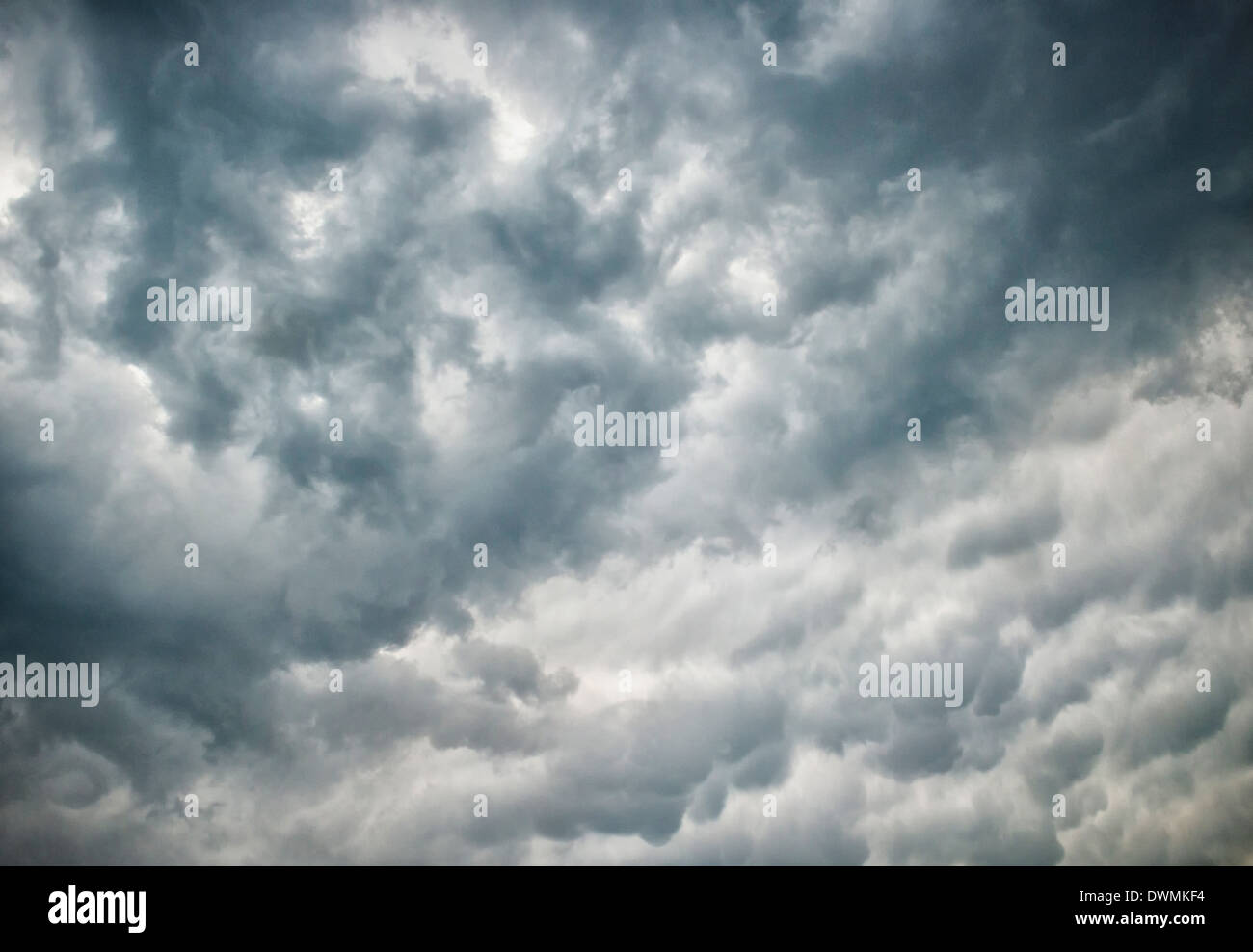 Mammatus or mammatocumulus clouds form on the underside of thunderstorms, Oklahoma, United States of America, North America Stock Photo