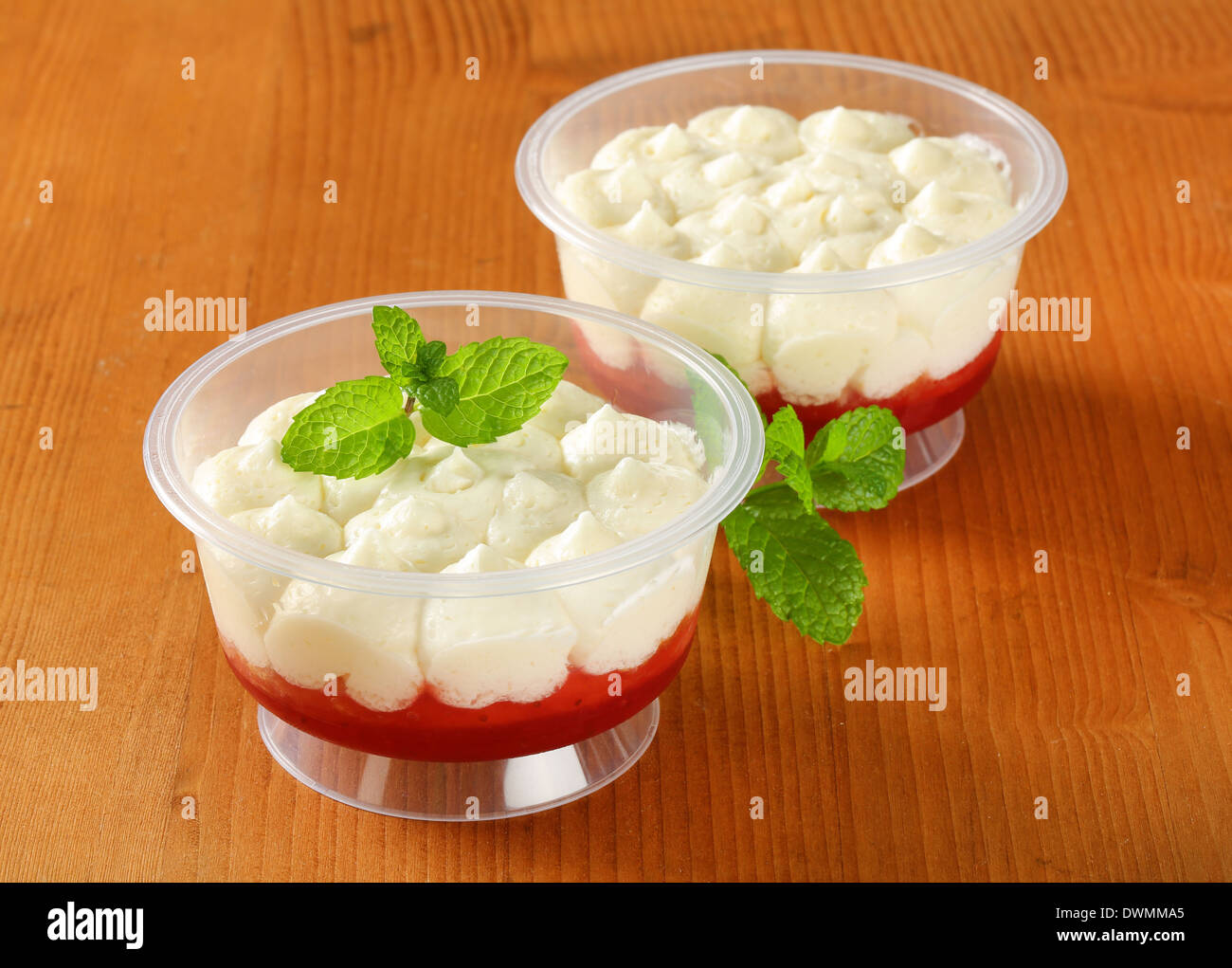Strawberry shortcake desserts in plastic cups Stock Photo