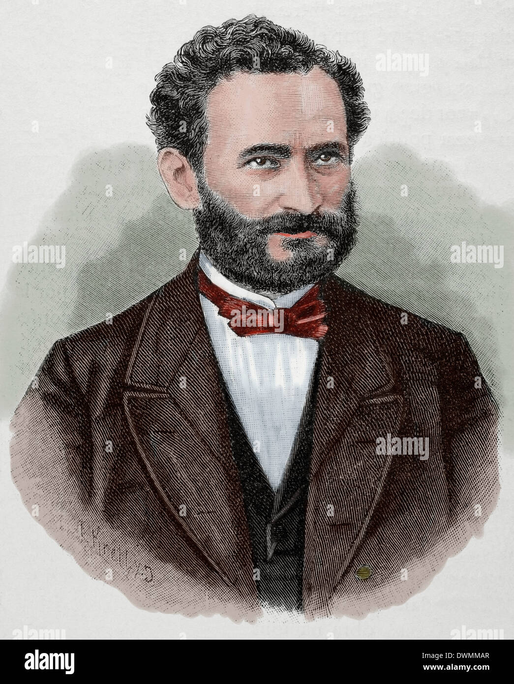 Eduard Lasker (1829-1884). German politician and jurist. Portrait. Engraving. Colored. Stock Photo