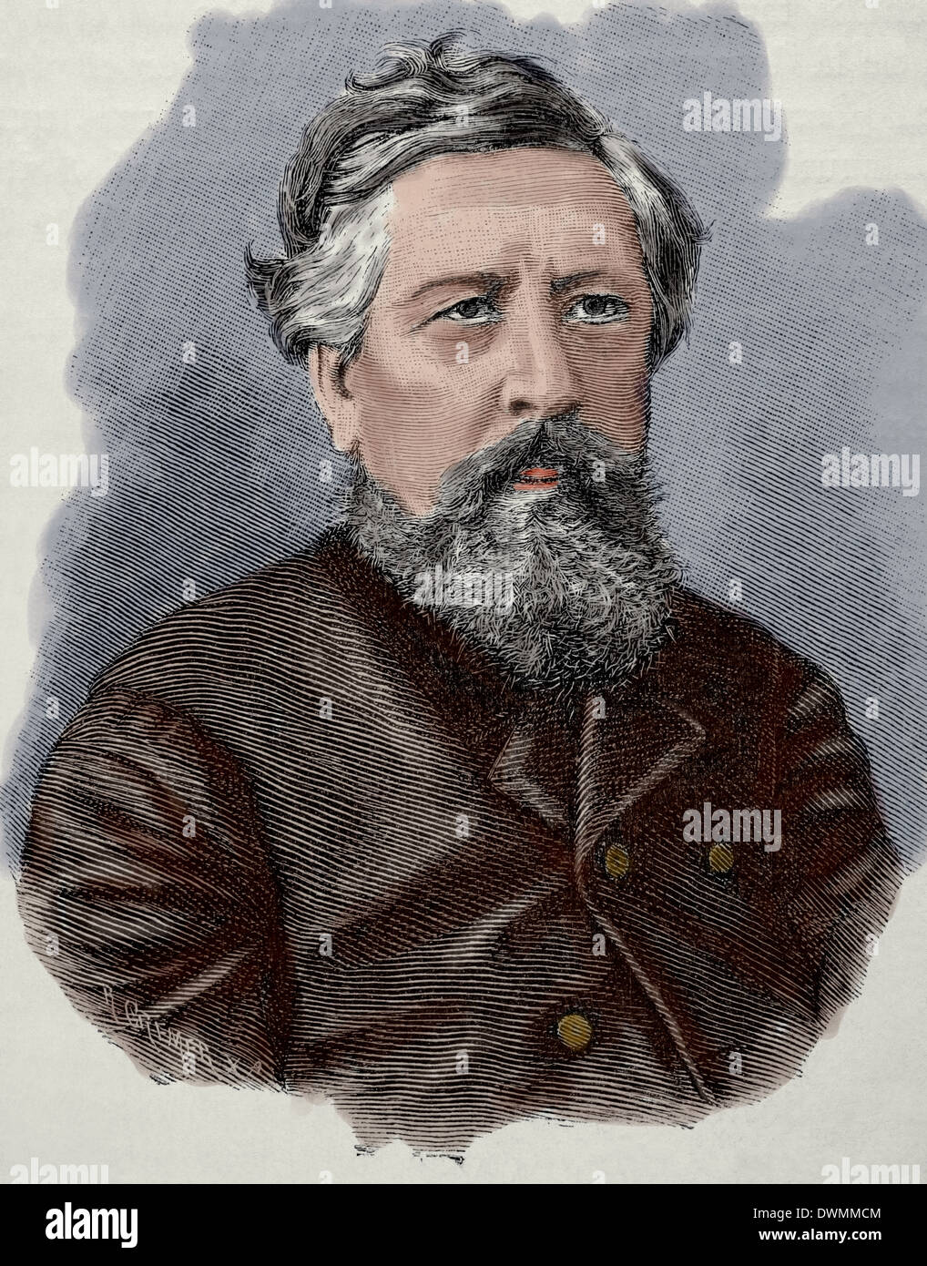 Wilhelm Liebknecht (1826-1900). German social democrat and one of the principal founders of the SPD. Engraving. Colored. Stock Photo
