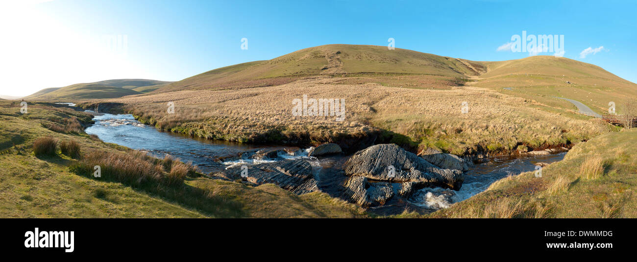 Panoramic landscape view at Elan Valley, Cambrian Mountains, Powys, Wales, United Kingdom, Europe Stock Photo
