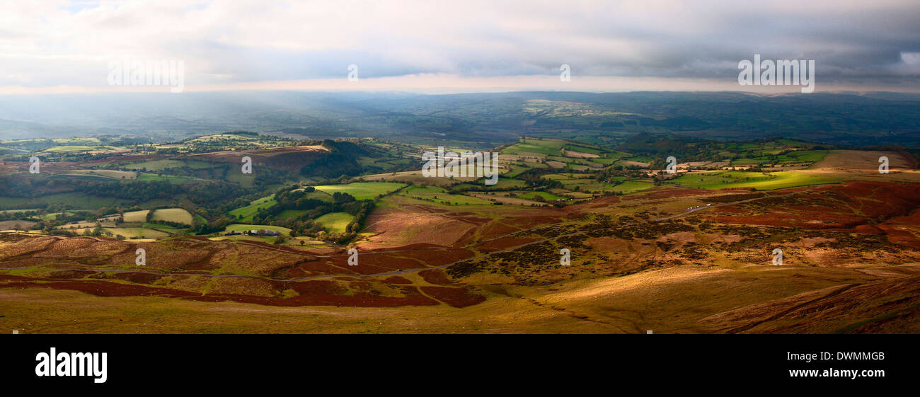 A panoramic landscape view near Hay Bluff, Powys, Wales, United Kingdom, Europe Stock Photo