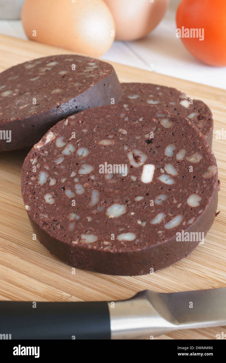Black pudding a British type of blood sausage containing onions, pork