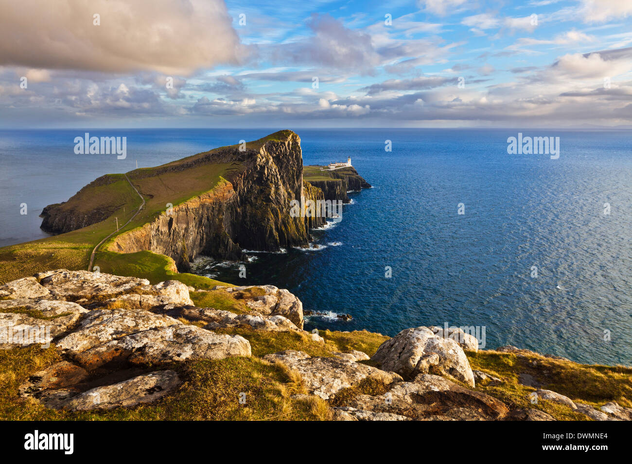 Neist Point and Lighthouse, Isle of Skye, Inner Hebrides, Highland and Islands, Scotland, United Kingdom, Europe Stock Photo