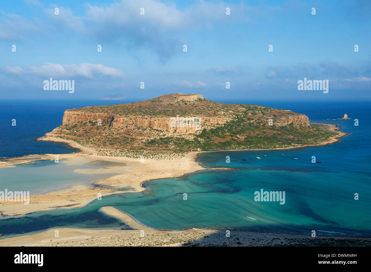 Balos Bay and Gramvousa island, Gramvousa, Chania, Crete, Greek Islands, Greece, Europe Stock Photo