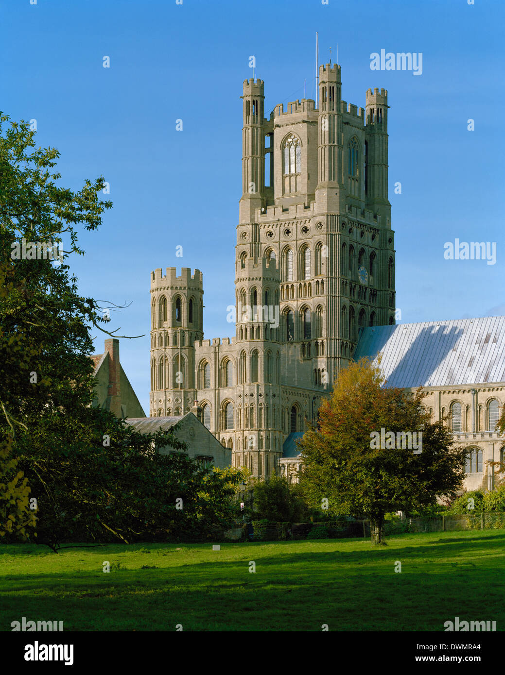 West Tower of Ely Cathedral Cambridgeshire from the South East Stock ...
