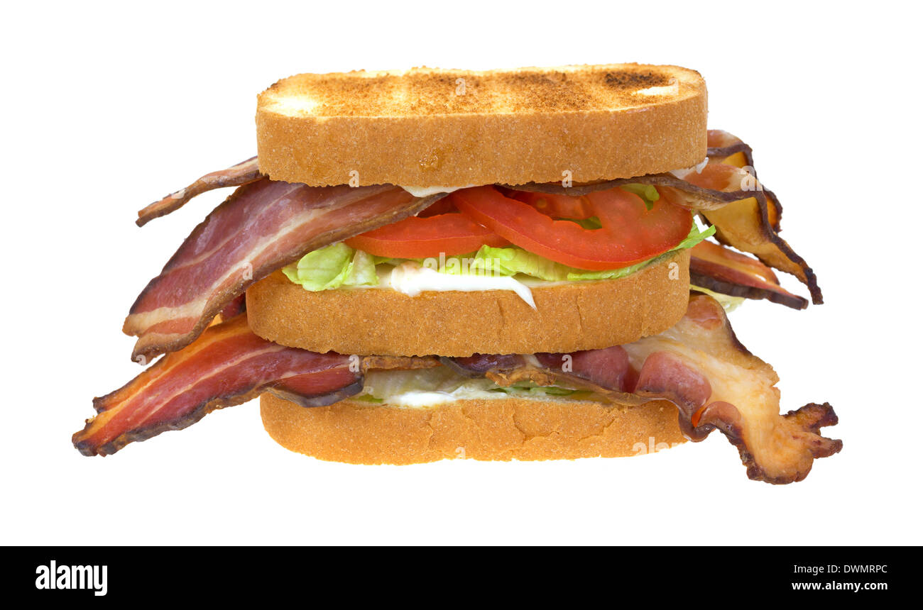 A large bacon lettuce and tomato sandwich on white background. Stock Photo