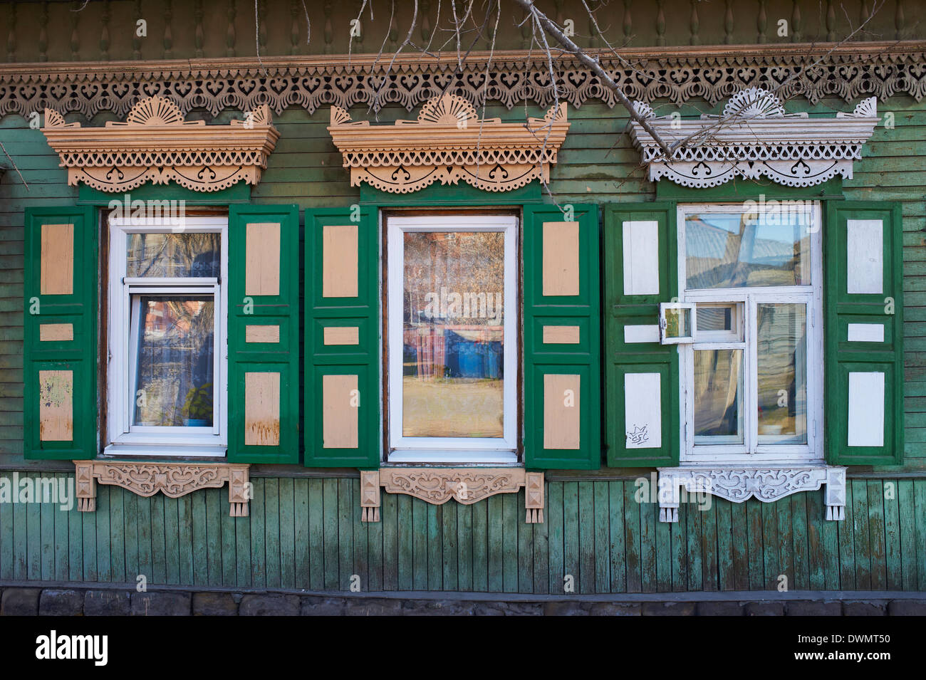 Wooden architecture, Irkutsk, Siberia, Russia, Eurasia Stock Photo