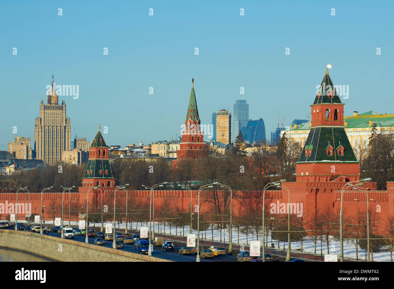 The Kremlin Wall and the business center, Moscow, Russia, Europe Stock Photo