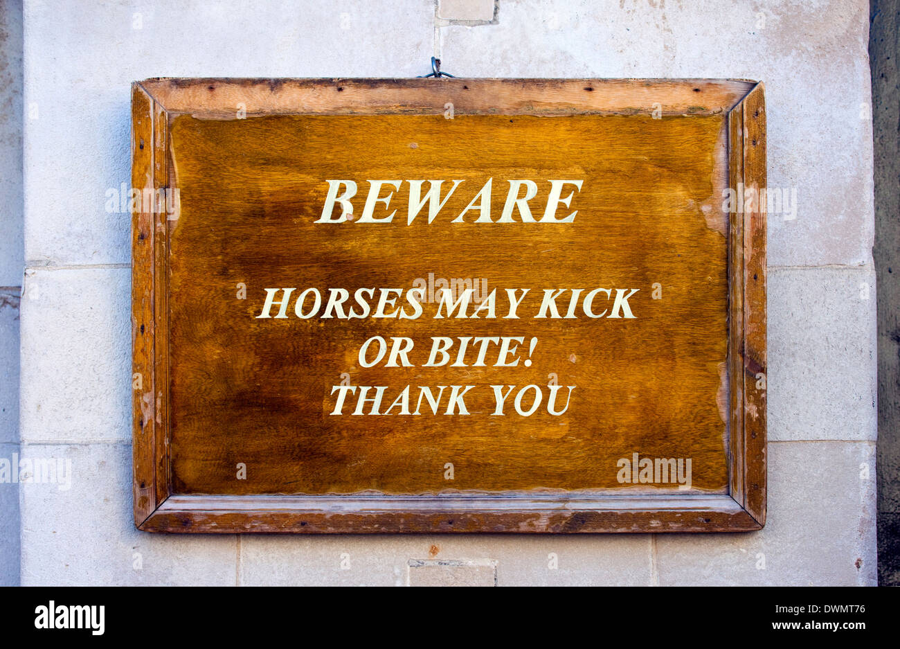 Warning Sign at Horseguards Parade in London Stock Photo