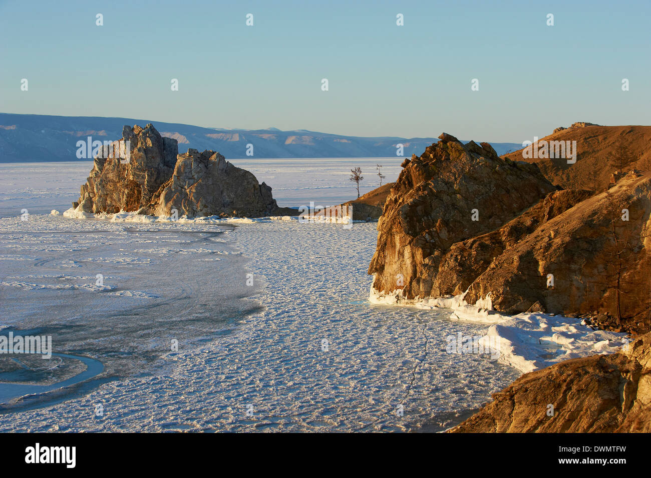 Shaman rock, Maloe More (Little Sea), Olkhon island, Lake Baikal, UNESCO Site, Irkutsk Oblast, Siberia, Russia Stock Photo