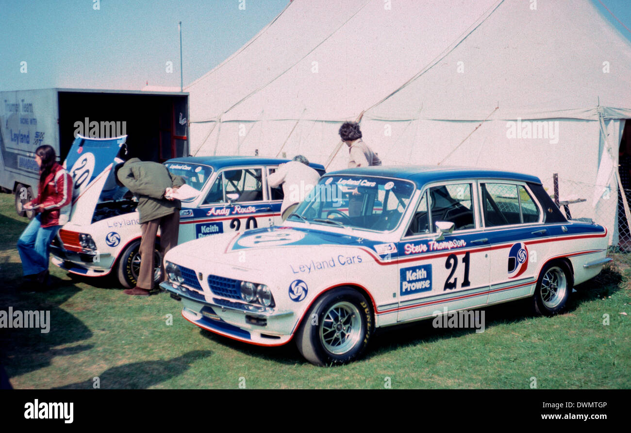 Works Triumph Dolomites of Andy Rouse and Steve Thompson at Thruxton 1976 Stock Photo