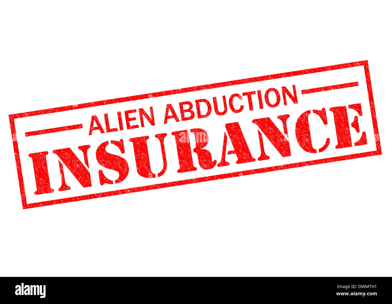 ALIEN ABDUCTION INSURANCE red Rubber Stamp over a white background. Stock Photo