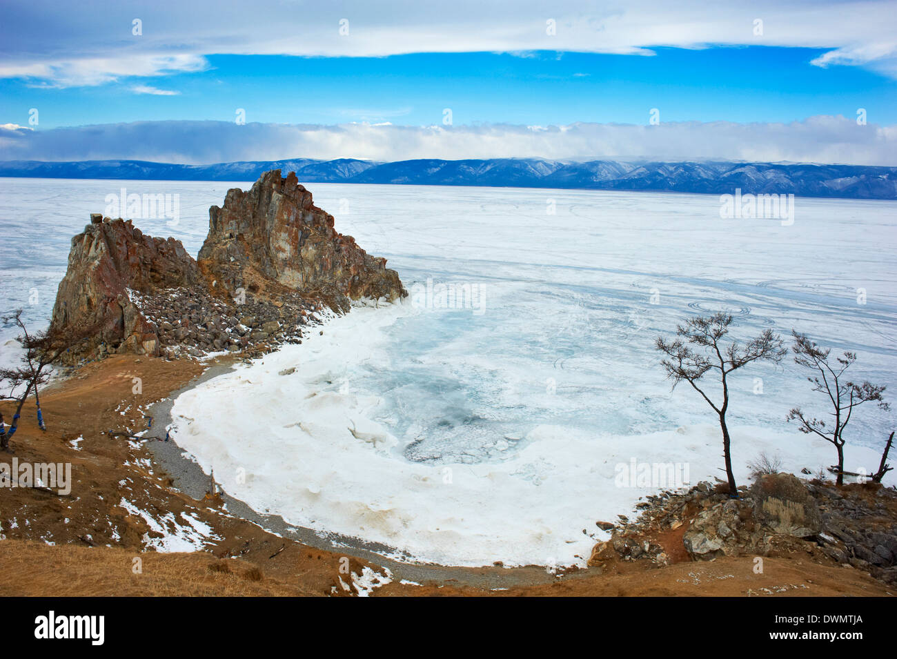 Shaman rock, Maloe More (Little Sea), Olkhon island, Lake Baikal, UNESCO Site, Irkutsk Oblast, Siberia, Russia Stock Photo
