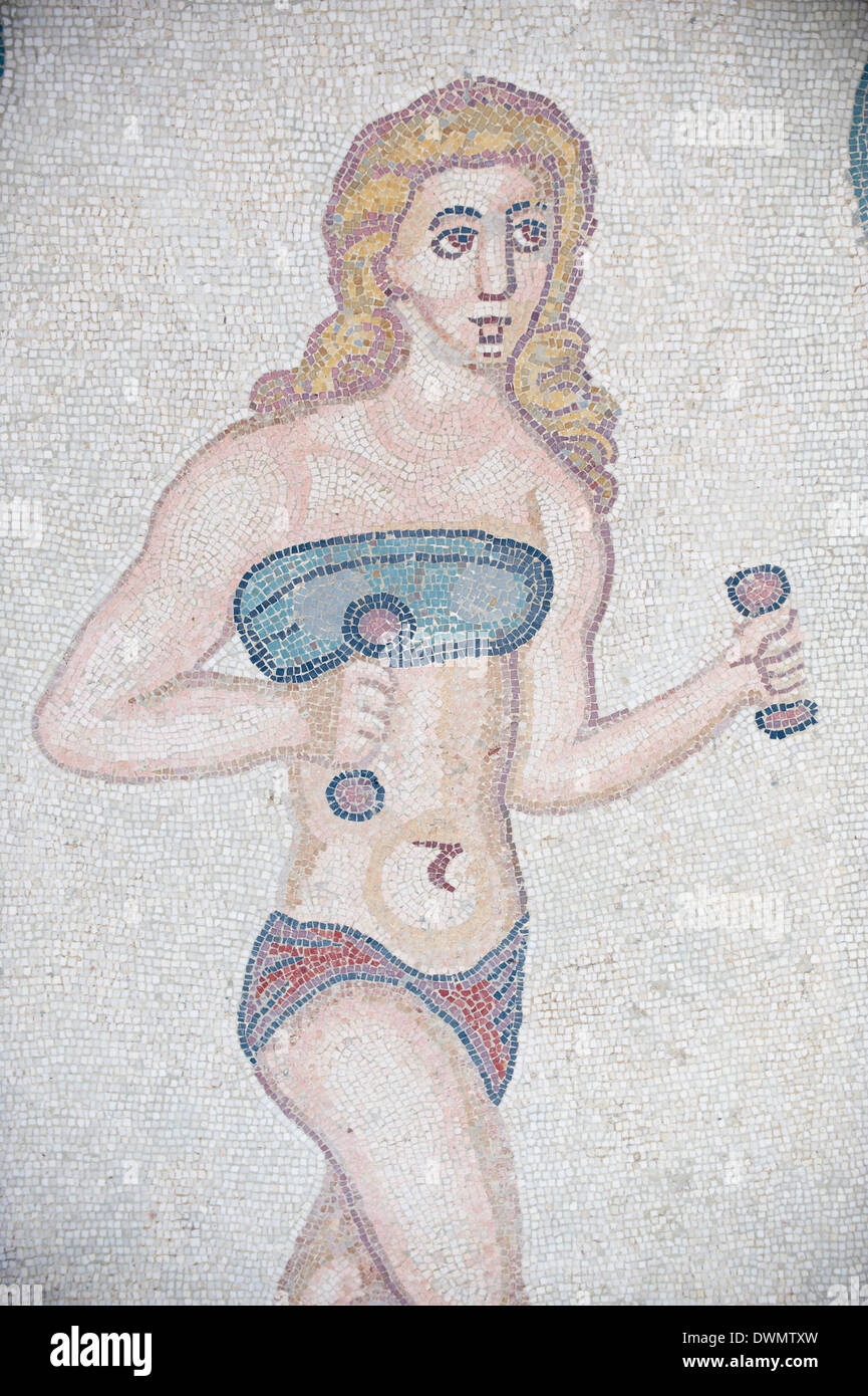 Mosaic of girls in bikinis, Villa Romana del Casale, Piazza Armerina, UNESCO World Heritage Site, Sicily, Italy, Europe Stock Photo