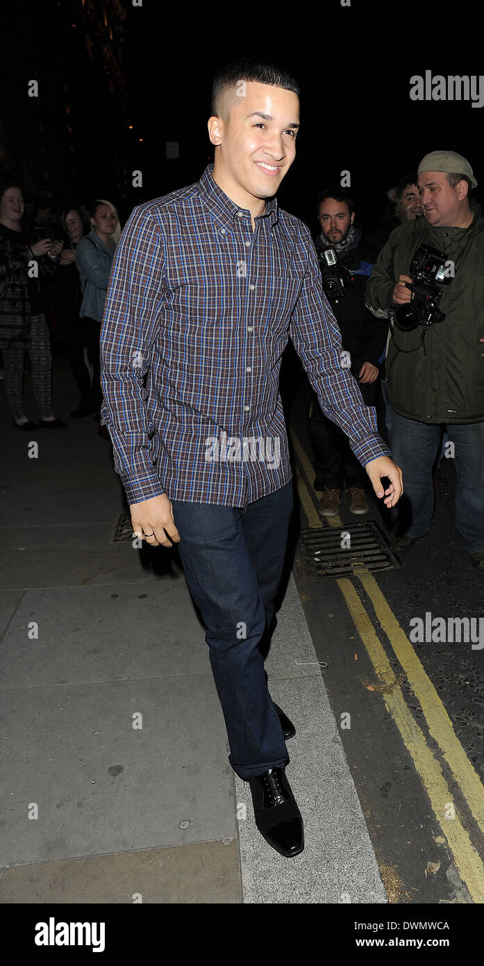 X Factor contestant Jahmene Douglas arriving back at his hotel. London