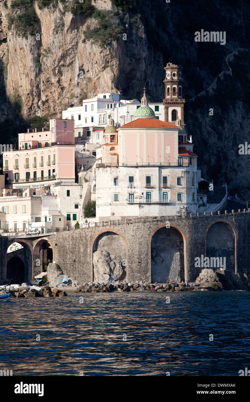 View of Atrani from the sea, Costiera Amalfitana, UNESCO World Heritage Site, Campania, Italy, Mediterranean, Europe Stock Photo
