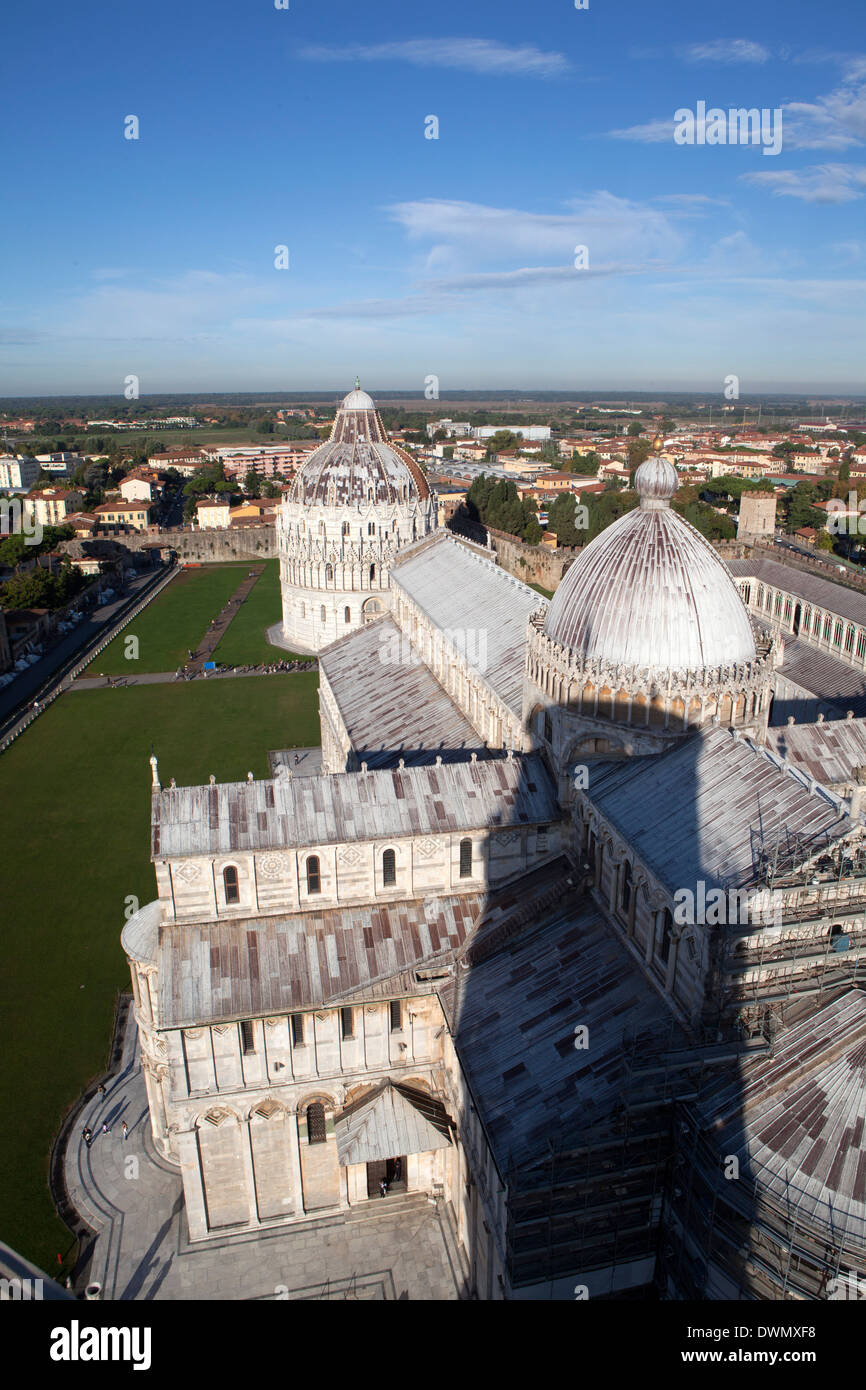 View from the Leaning Tower of Pisa over the Duomo, UNESCO World Heritage Site, Pisa, Tuscany, Italy, Europe Stock Photo