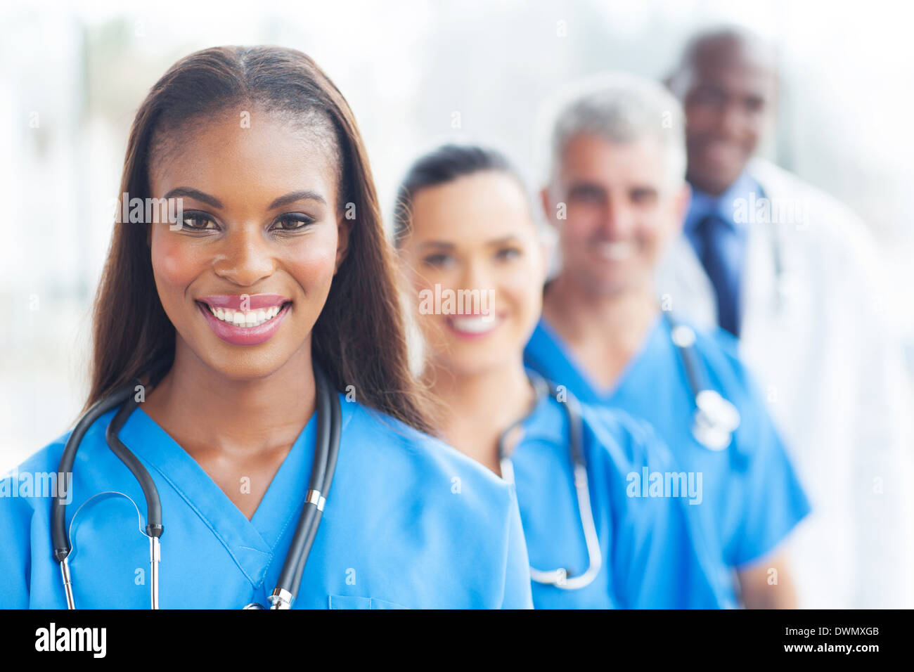group of happy healthcare workers line up Stock Photo