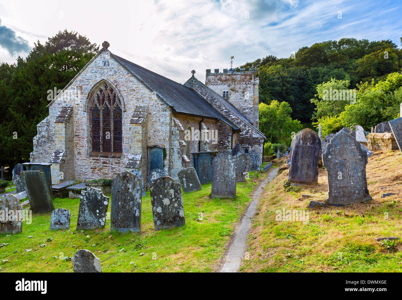 The churchyard of St Brynach Church, Nevern, Pembrokeshire, West Wales, UK Stock Photo