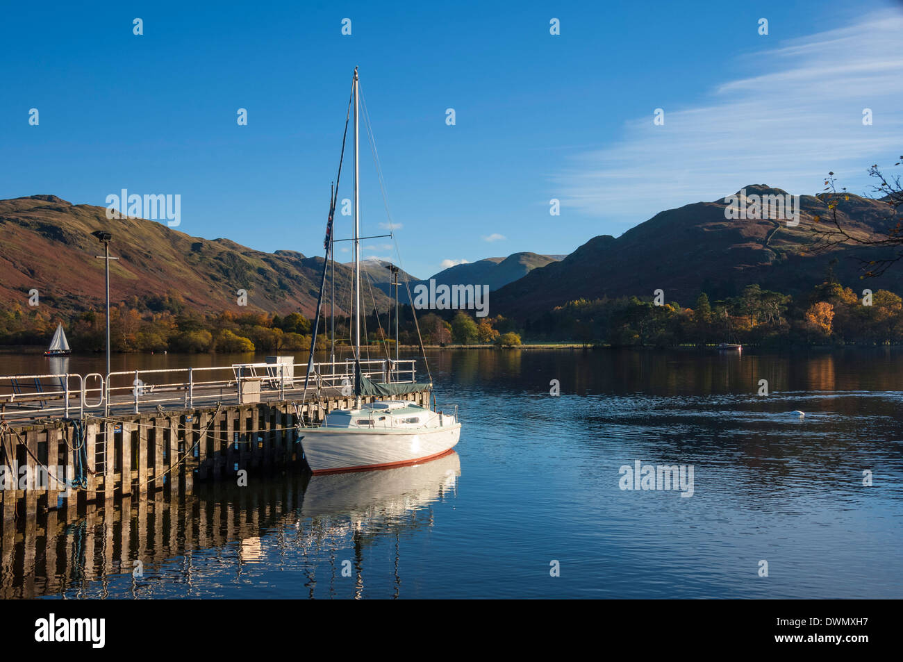 Autumn, head of Lake Ullswater, by the Lake Steamer Dock, Lake District National Park, Cumbria, England, United Kingdom, Europe Stock Photo