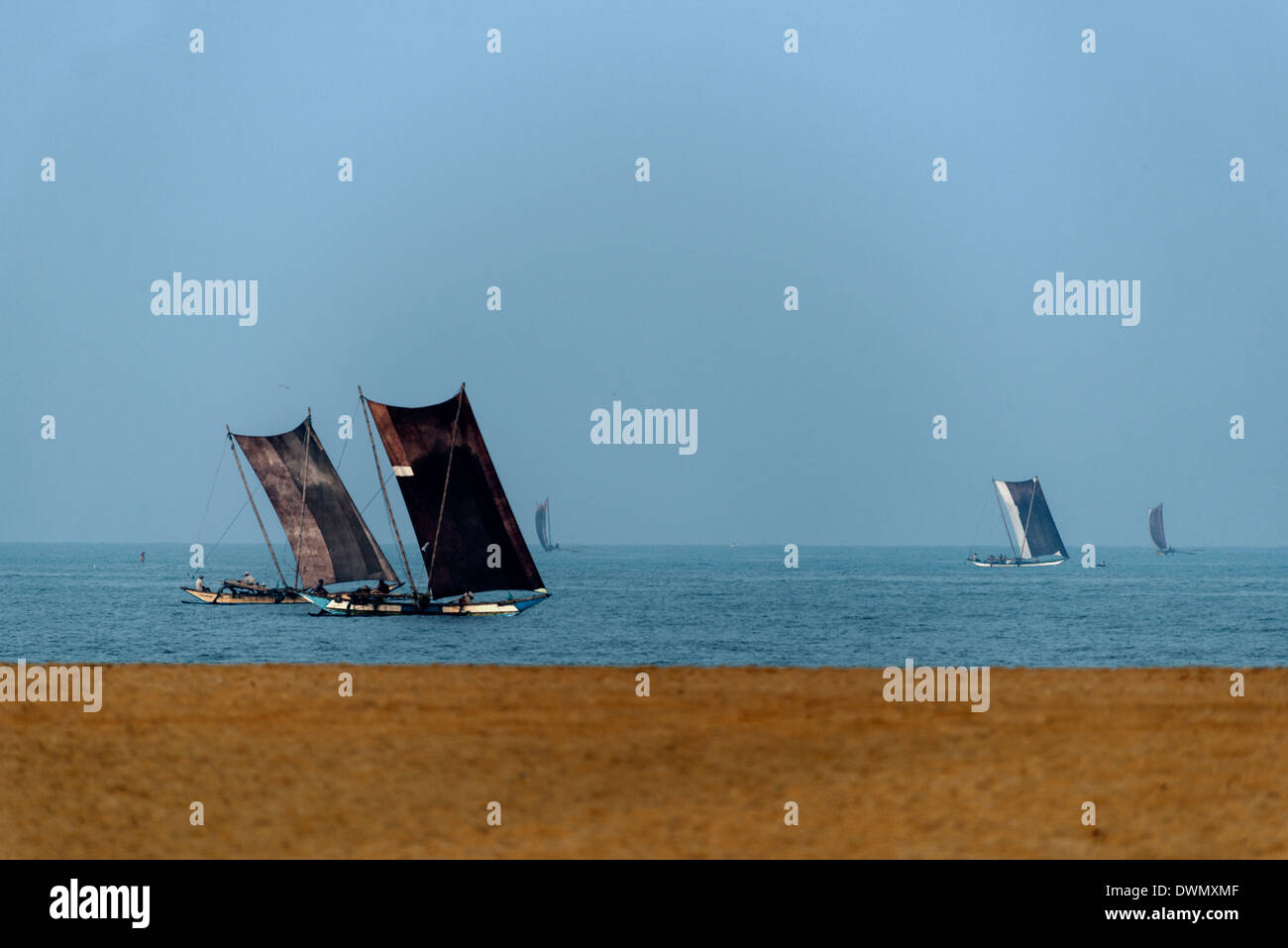 Fishing boats sailing Galle Sri Lanka Stock Photo