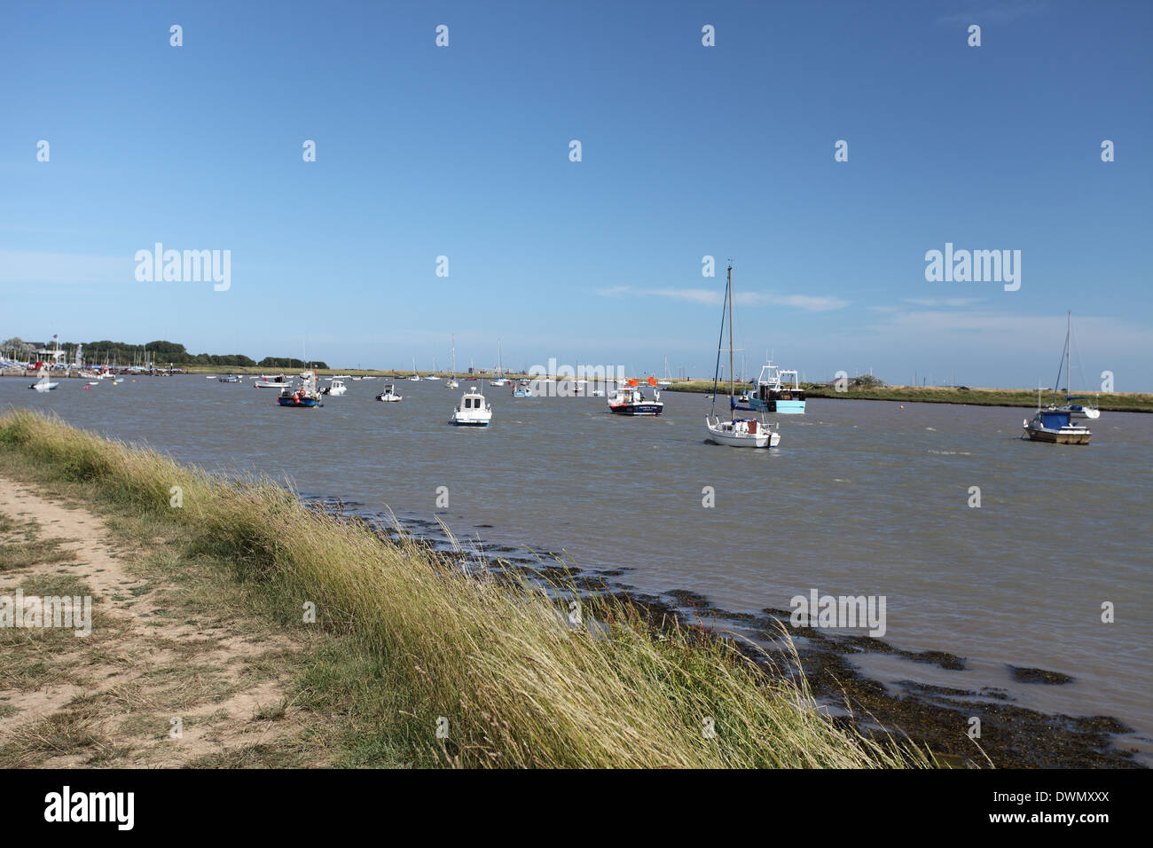 Path along the river Ore, Orford Quay, Suffolk Stock Photo