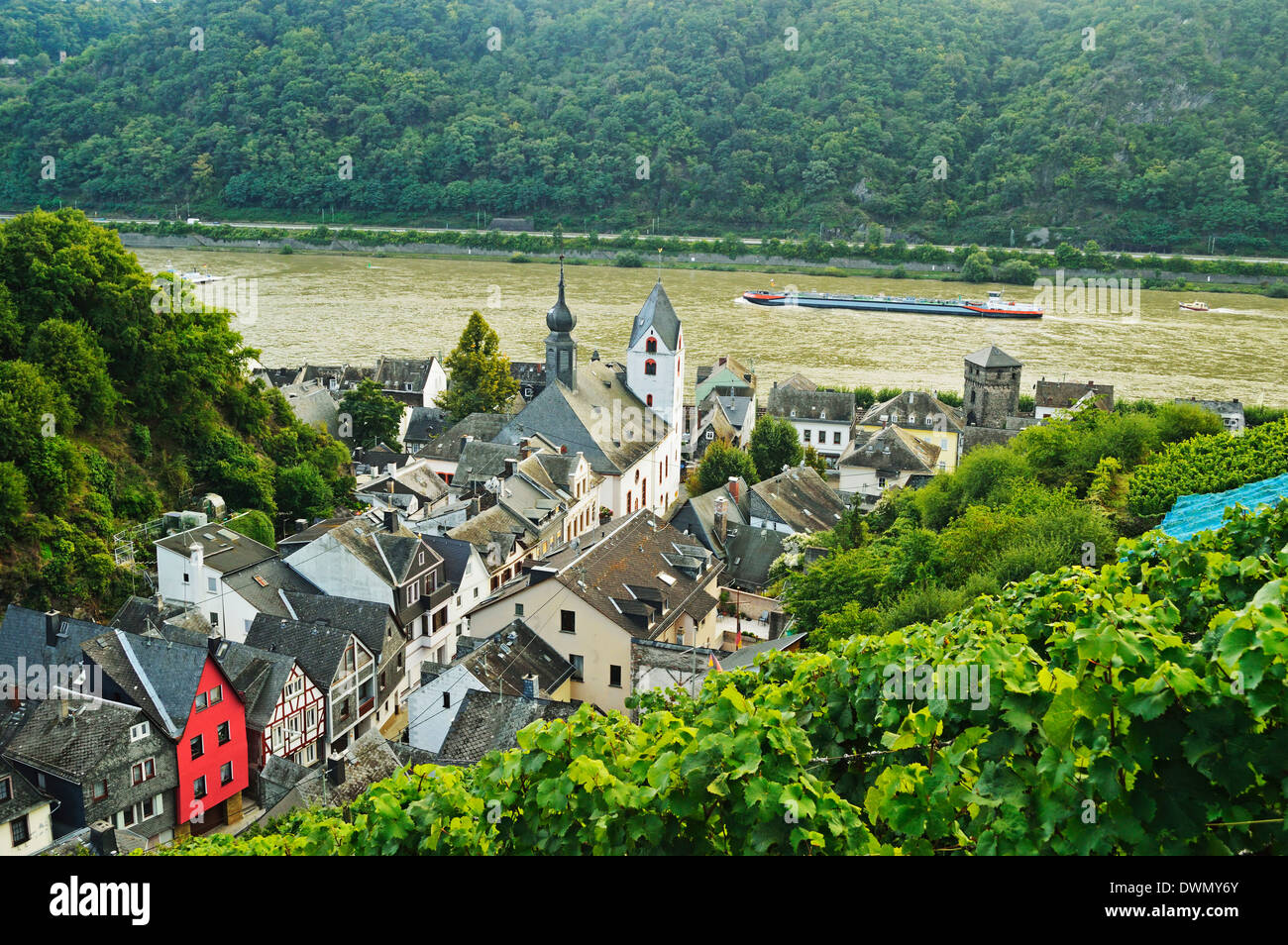 Kaub and River Rhine, Rhineland-Palatinate, Germany, Europe Stock Photo