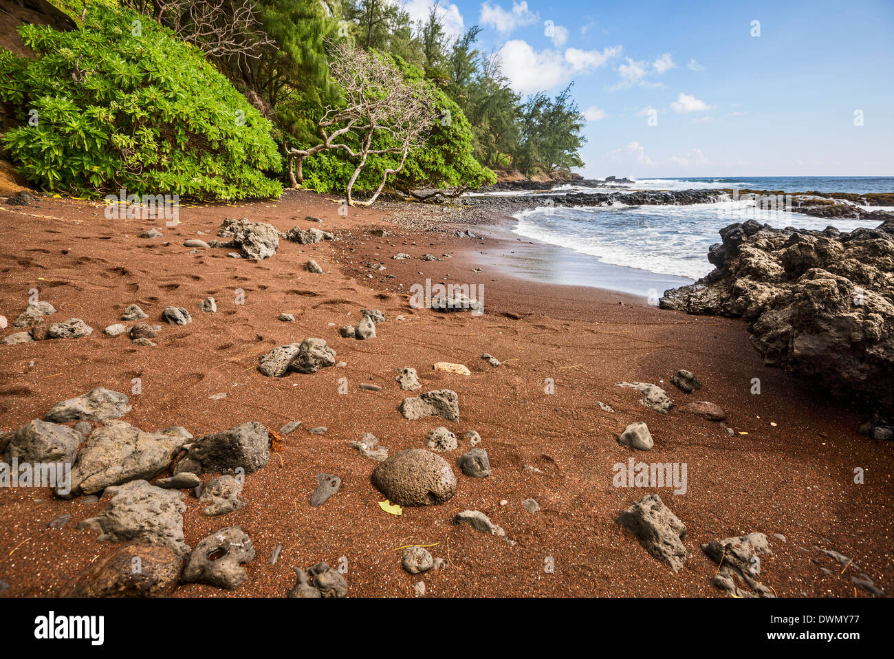 The exotic and stunning Red Sand Beach on the Hawaiian Island of Maui. Stock Photo