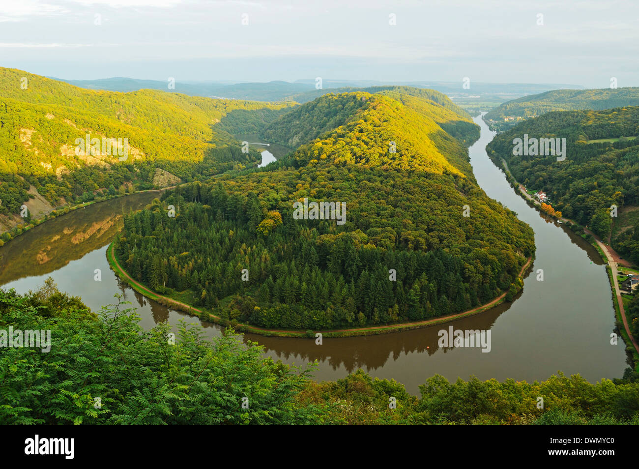 Saar River loop at Mettlach, Rhineland-Palatinate, Germany, Europe Stock Photo