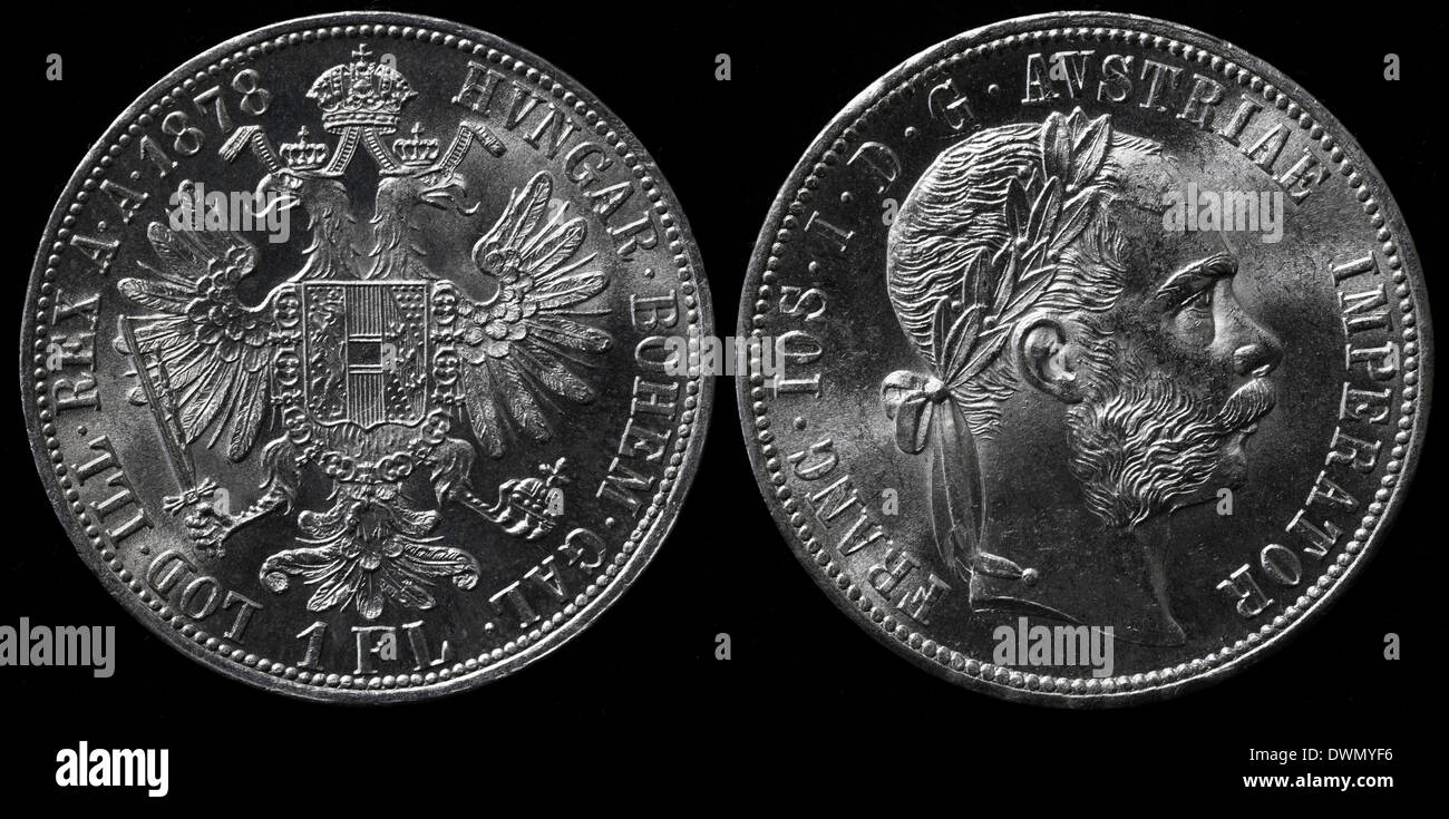 1 Florin silver coin, Franz Joseph I, Austria, 1878 Stock Photo