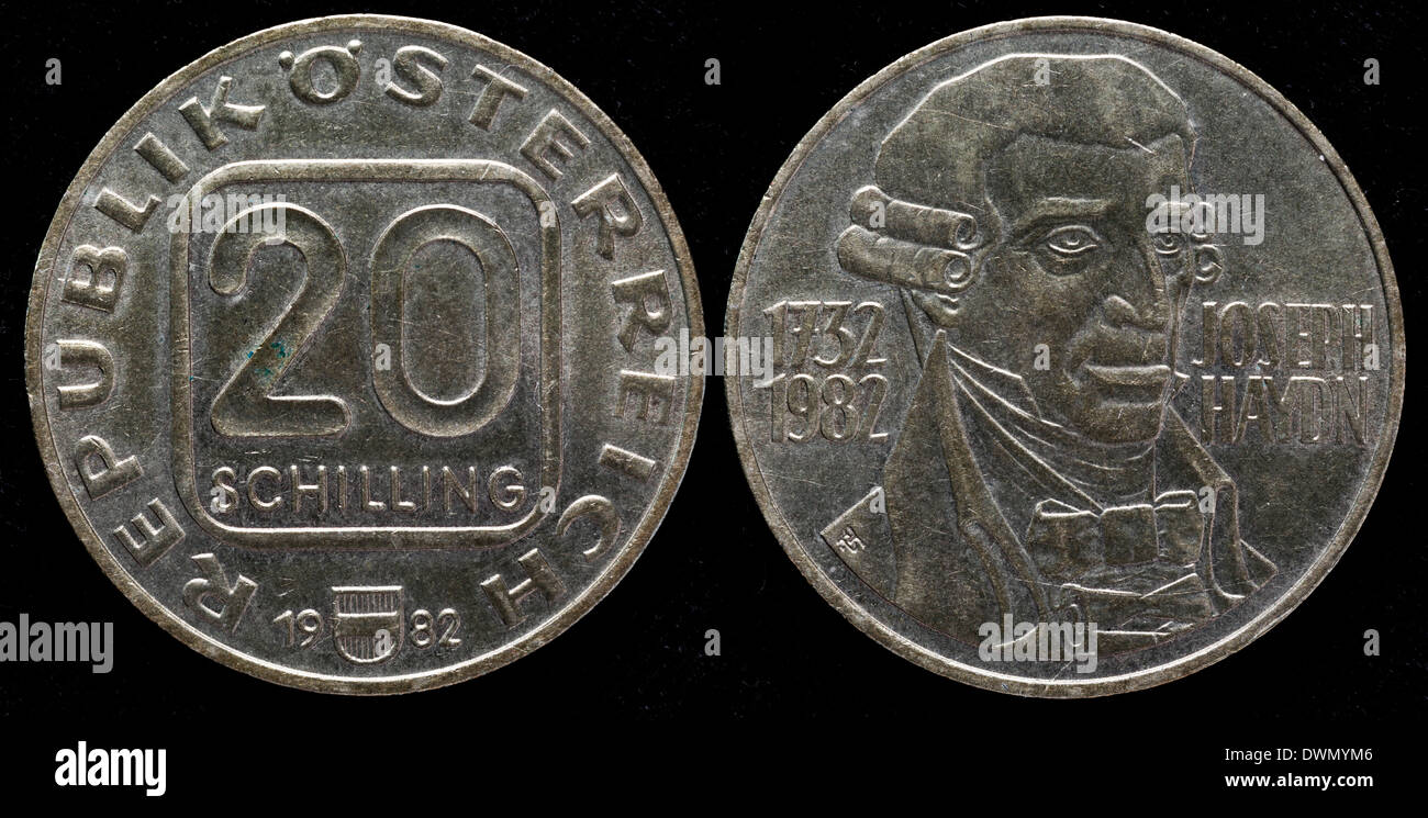20 Schilling coin, Joseph Haydn, Austria, 1982 Stock Photo