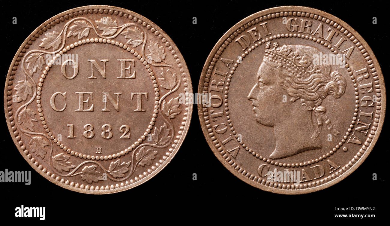 1 cent bronze coin, Queen Victoria, Canada, 1882 Stock Photo