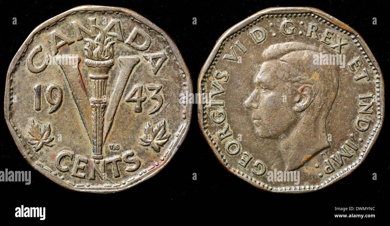 5 cents coin, King George VI, Canada, 1943 Stock Photo