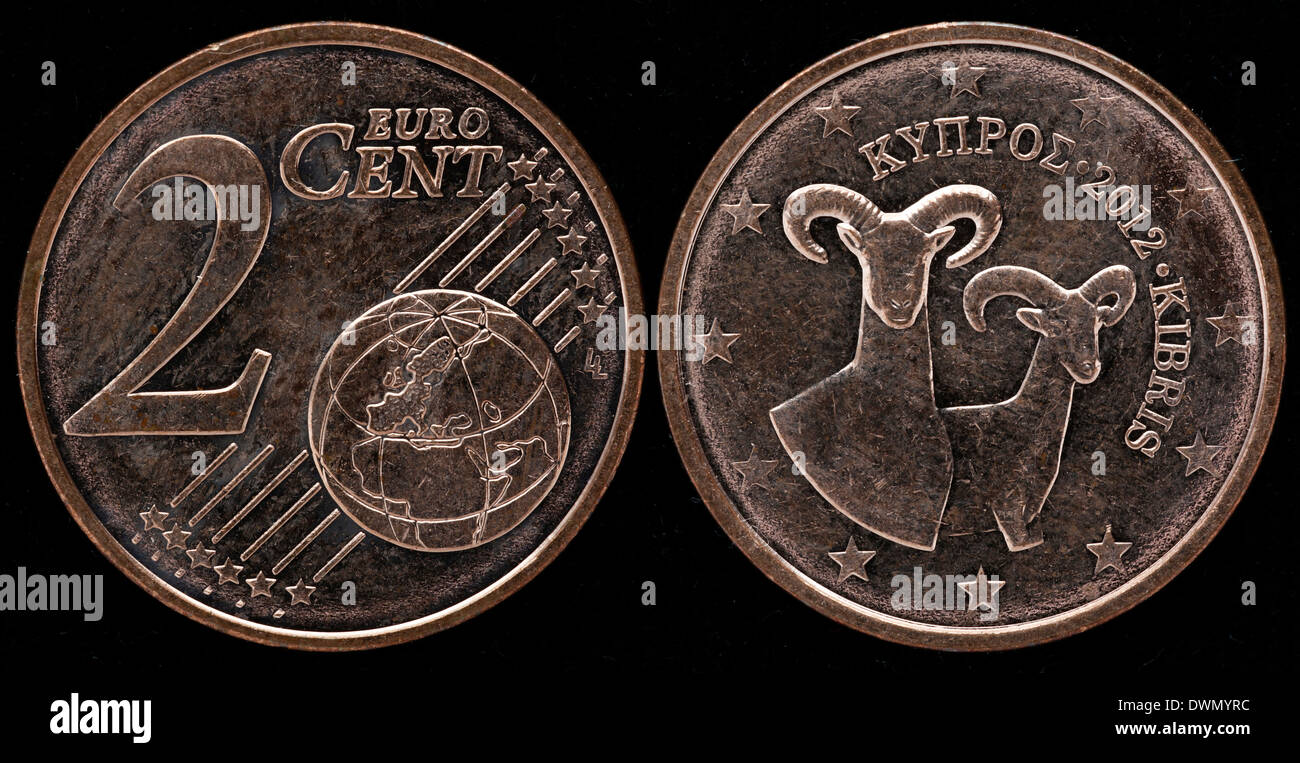 2 Euro cent coin, Cypriot Mouflons, Cyprus, 2012 Stock Photo