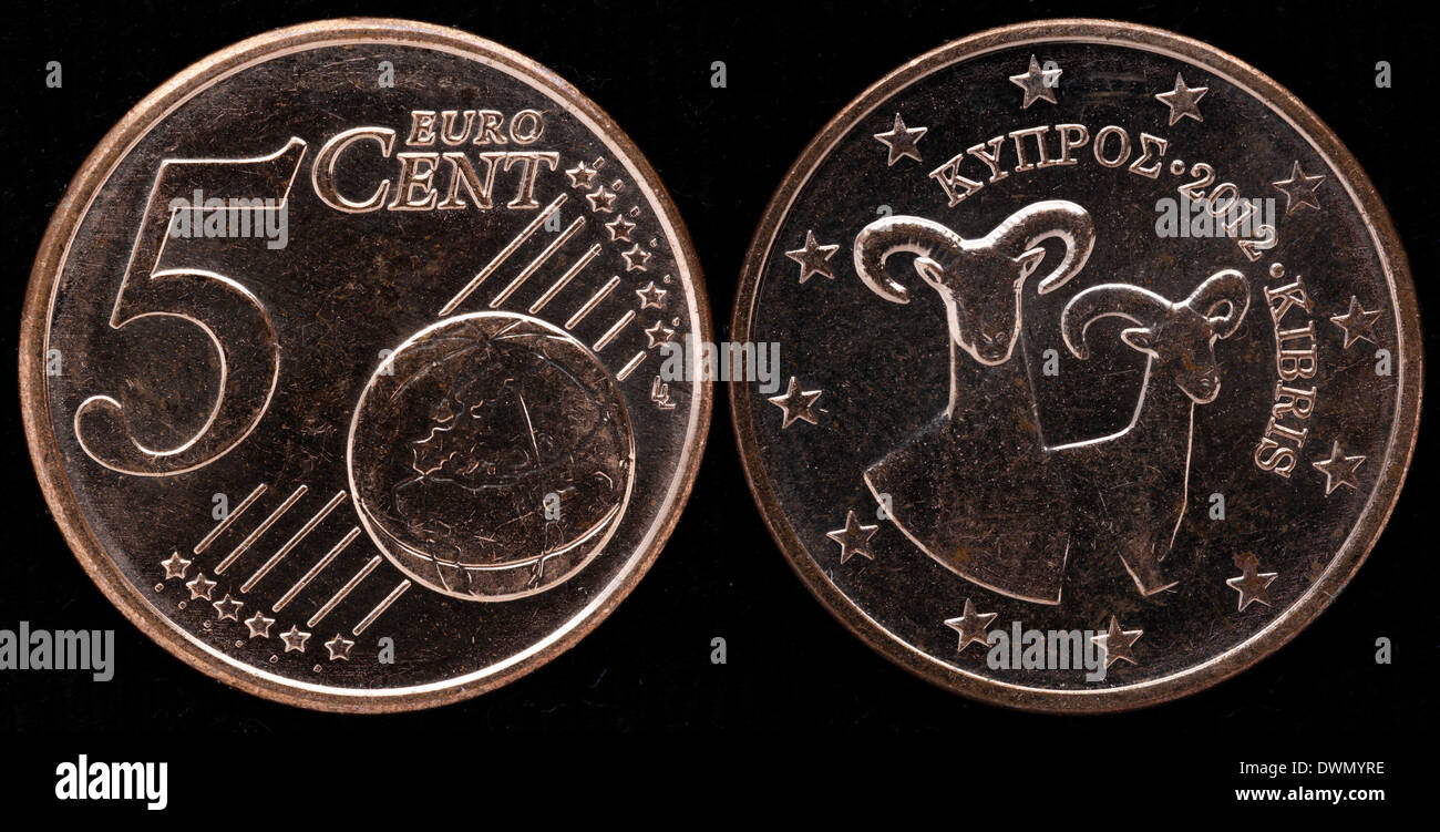 5 Euro cent coin, Cypriot Mouflons, Cyprus, 2012 Stock Photo