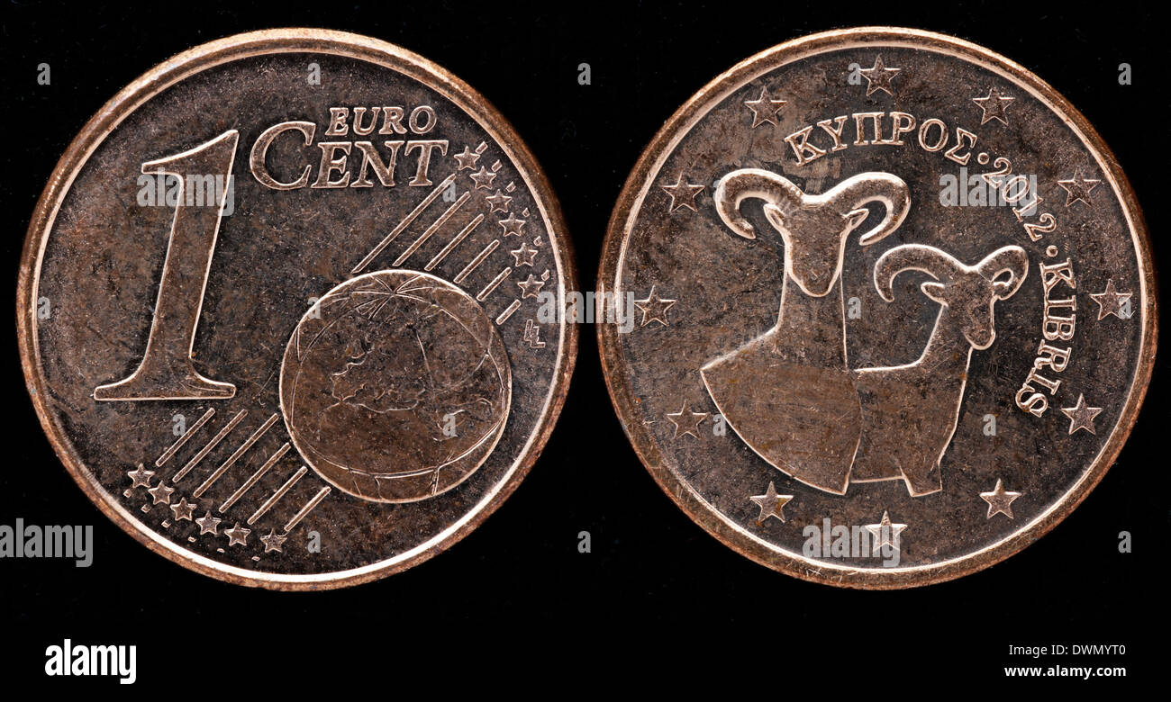 1 Euro cent coin, Cypriot Mouflons, Cyprus, 2012 Stock Photo