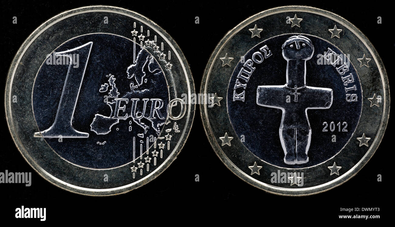 1 Euro coin, Idol of Pomos, Cyprus, 2012 Stock Photo