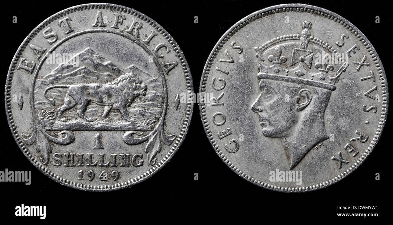 1 Shilling coin, King George VI, East Africa, 1949 Stock Photo