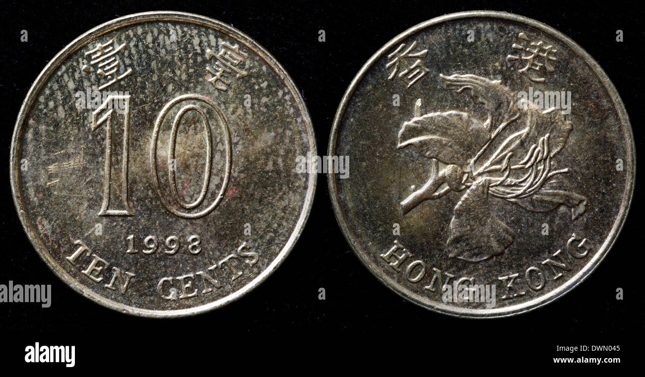 10 cents coin, Bauhinia flower, Hong Kong, 1998 Stock Photo