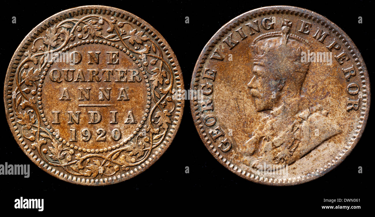 Quarter anna bronze coin, King George V, India, 1920 Stock Photo