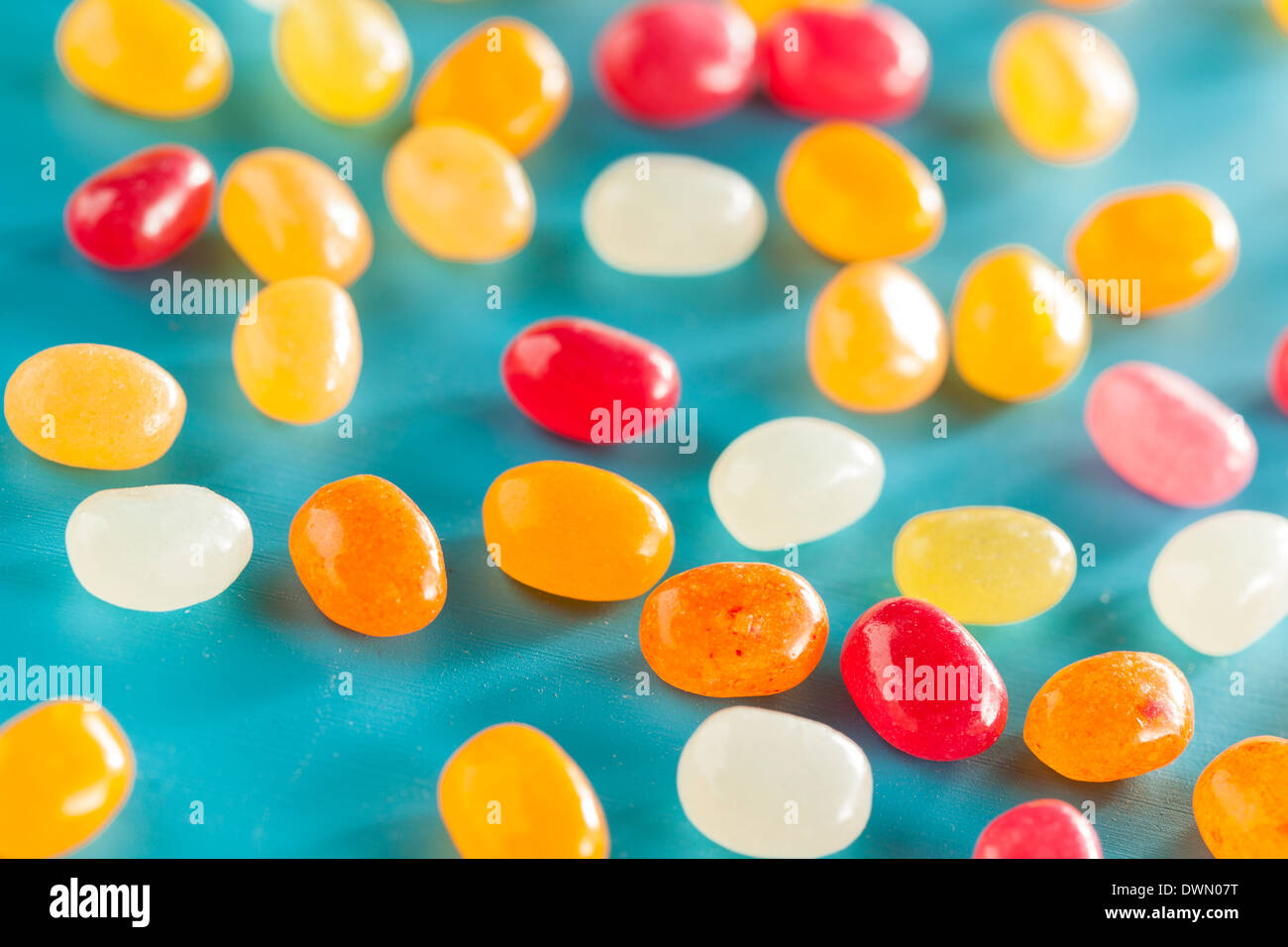 Multi Colored Jelly Bean Candy in a Bowl Stock Photo
