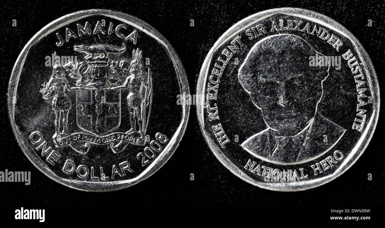 1 dollar coin, Sir Alexander Bustamante, Jamaica, 2008 Stock Photo